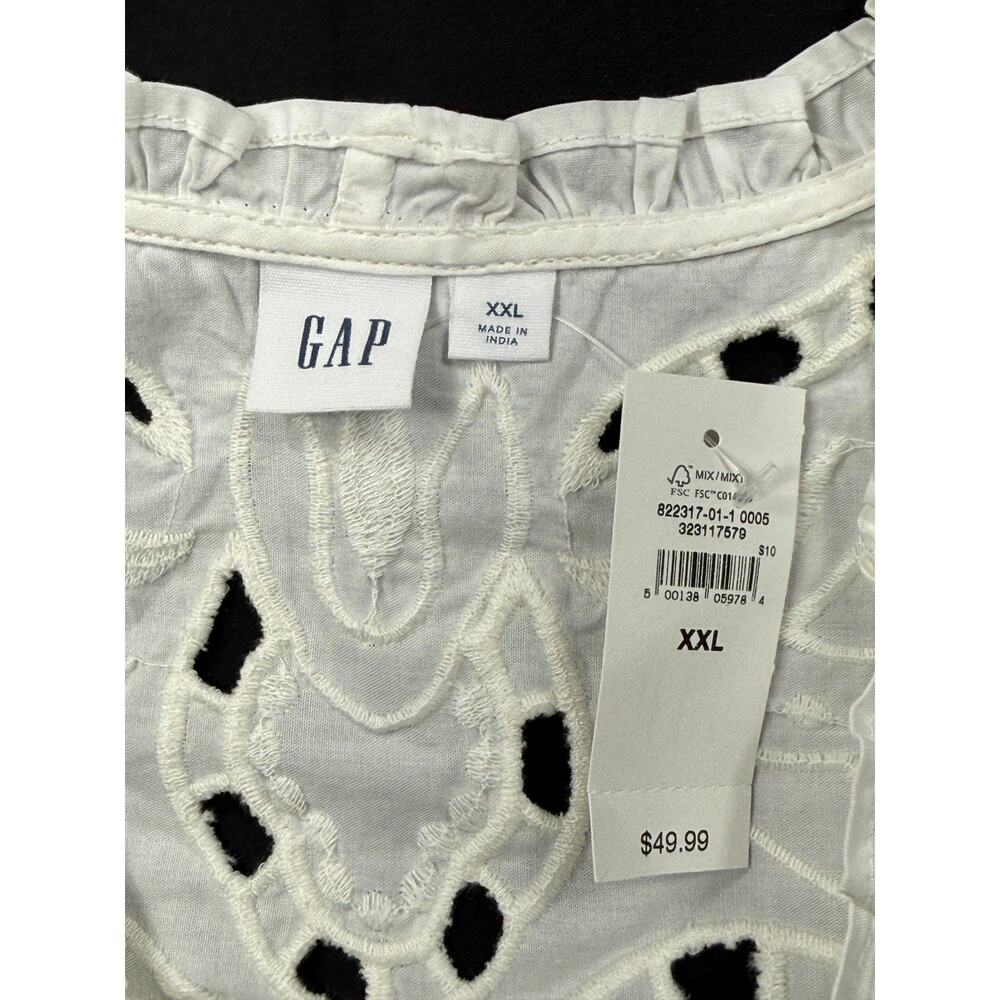 NWT Gap white Relaxed Poplin Flutter Sleeve Top Sz XXL v-neckline ruffle trim - Picture 4 of 10